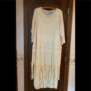 Cream  2 piece dress/crochet overlay w/ fringe hem